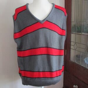 80s Vintage Anderson-Little Striped Gray & Red Sweater Vest Size L Classiccore